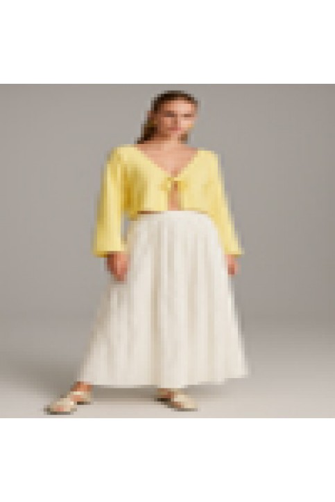 Kar Beyaz Vual Kumaş Kırışık Uzun Astarlı Crush Etek