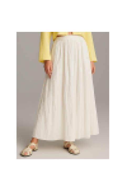 Kar Beyaz Vual Kumaş Kırışık Uzun Astarlı Crush Etek